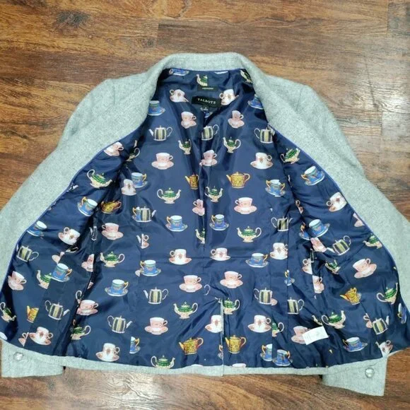 Talbots Wool Aberdeen Houndstooth Notch Lapel Single Breasted Blazer Gray US 2 - Picture 8 of 15